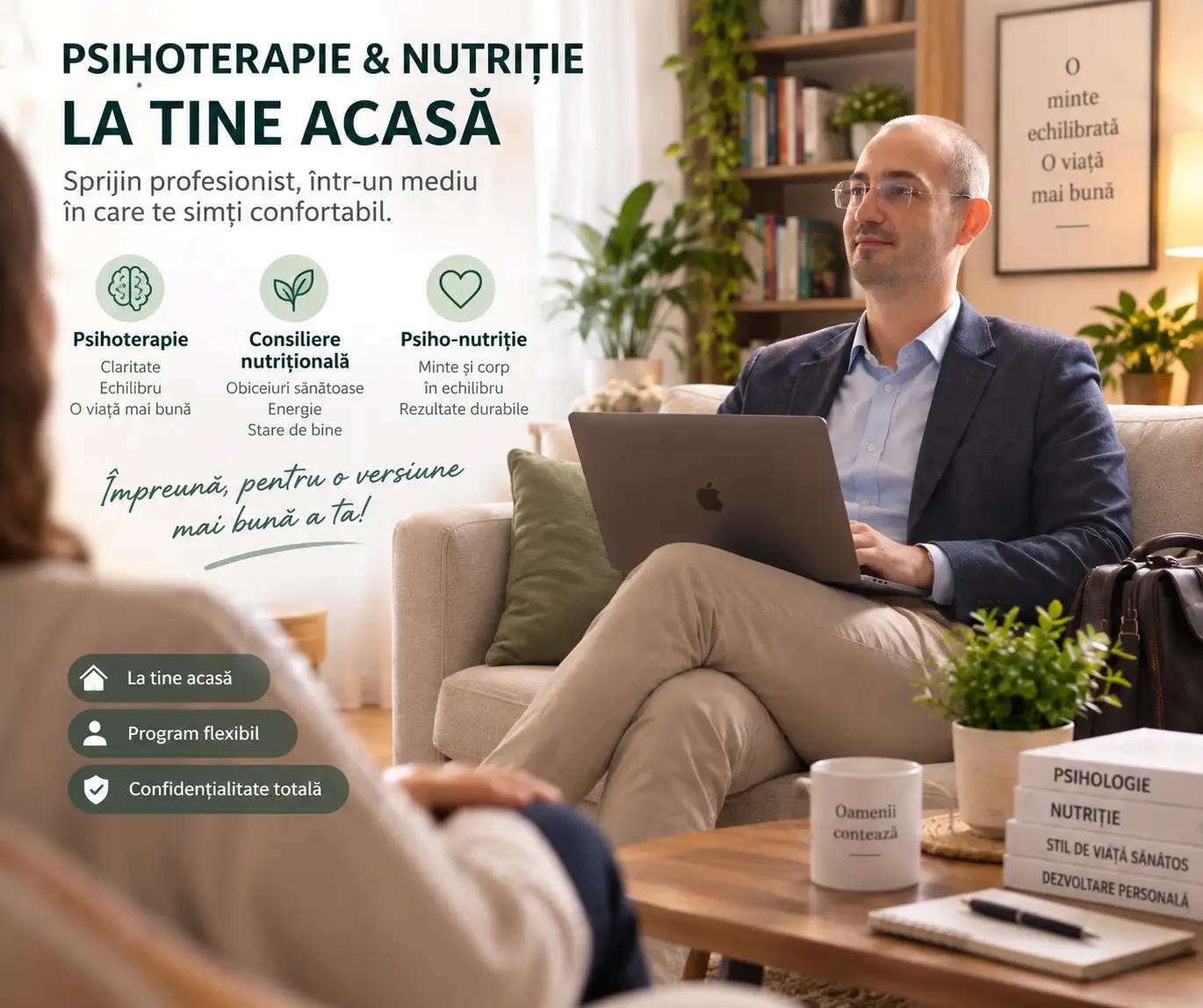 Adrian-Francois Roșu într-o ședință de psihoterapie și consiliere nutrițională la domiciliul pacientului